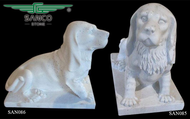 White Marble Spotted Dog Statue Sculpture