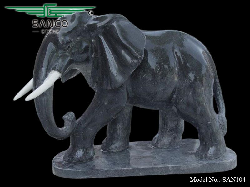 Outdoor Decoration Black Marble Elephant Garden Statue