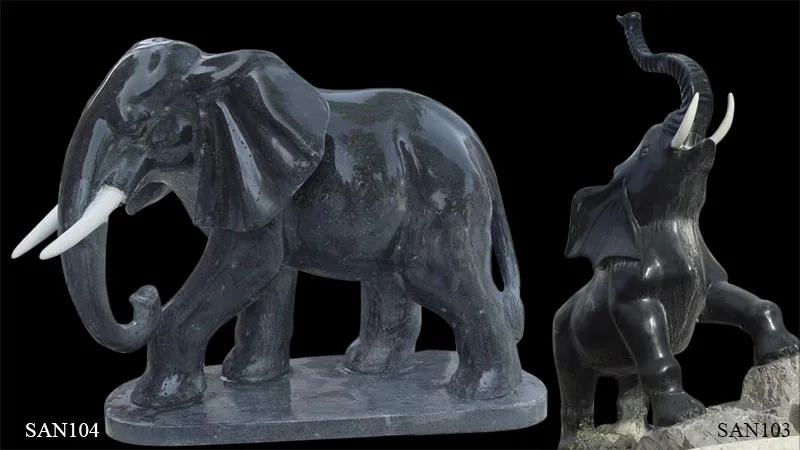 Outdoor Decoration Black Marble Elephant Garden Statue