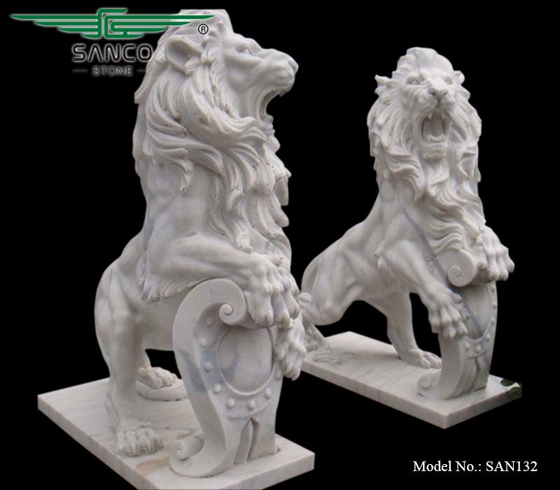 Natural Stone Lion Statue with Shield