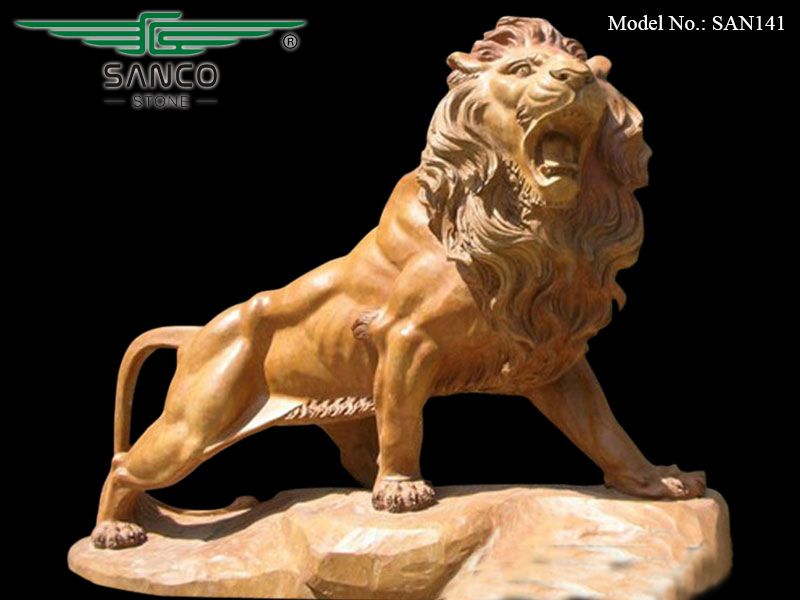 Valiant Striding Marble Outdoor Lion Statues