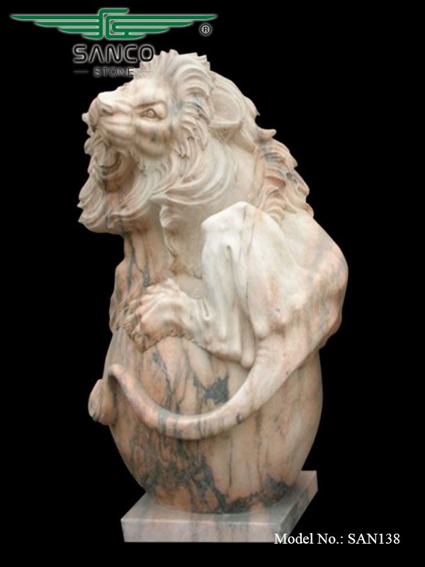 Garden Decoration Lion Statue Sitting On Ball