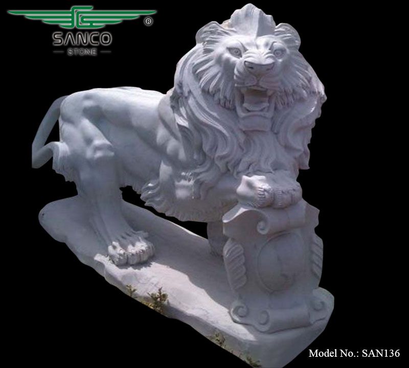 Natural Stone Lion Statue with Shield