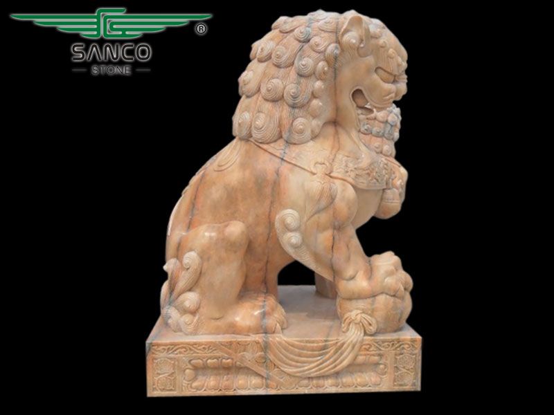 Natural Stone Traditional Chinese Lion Statue Foo Dog