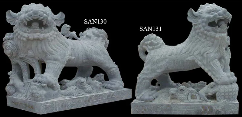 Cute and Fierce Chinese Stone Lion Sculpture