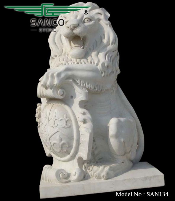 Natural Stone Lion Statue with Shield