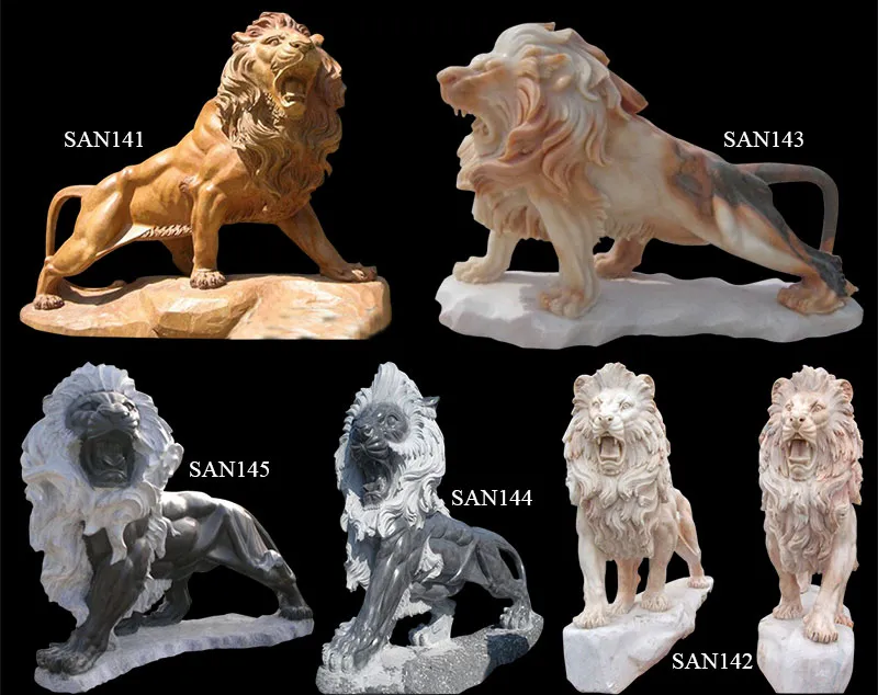 Valiant Striding Marble Outdoor Lion Statues