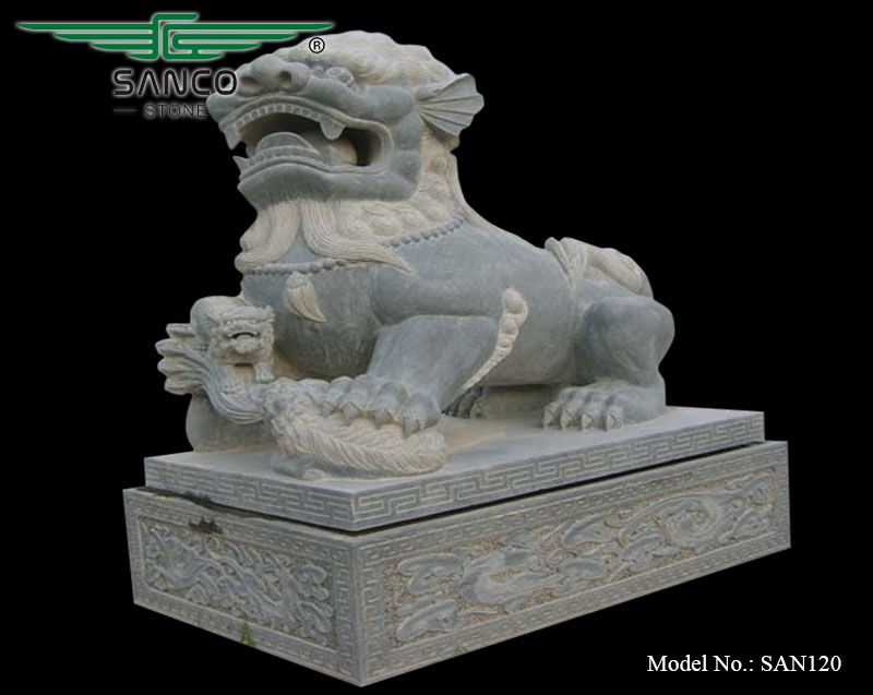 Cute and Fierce Chinese Stone Lion Sculpture