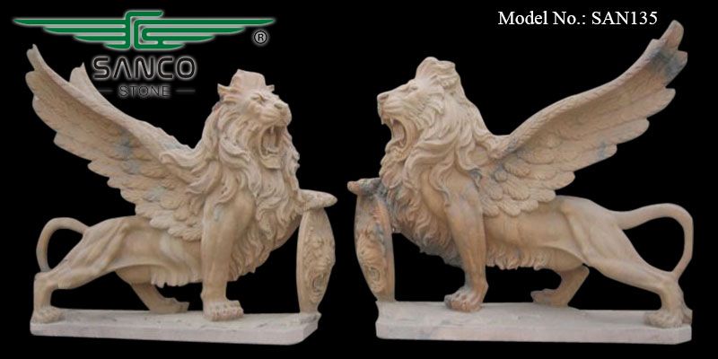 Natural Stone Lion Statue with Shield