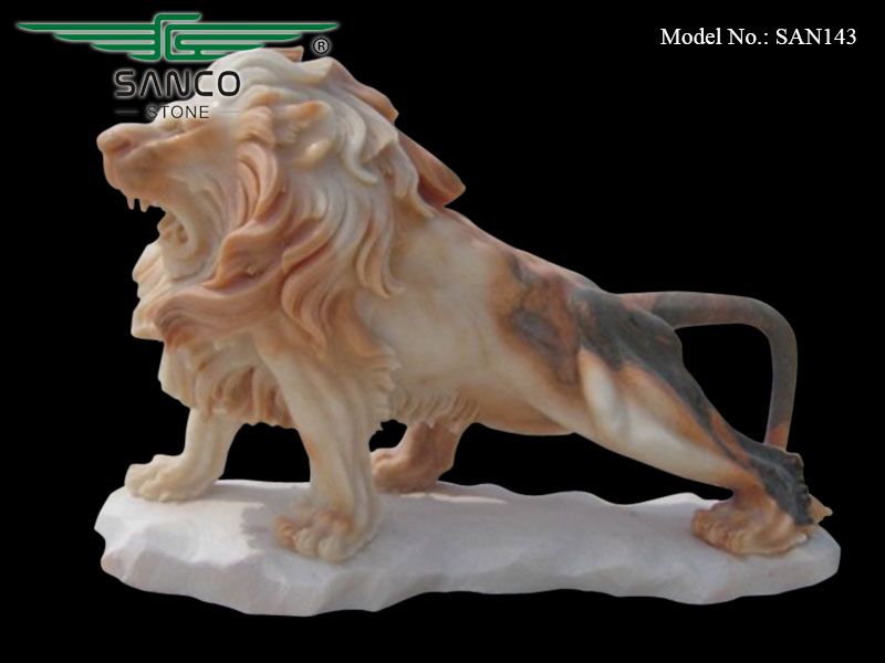 Valiant Striding Marble Outdoor Lion Statues