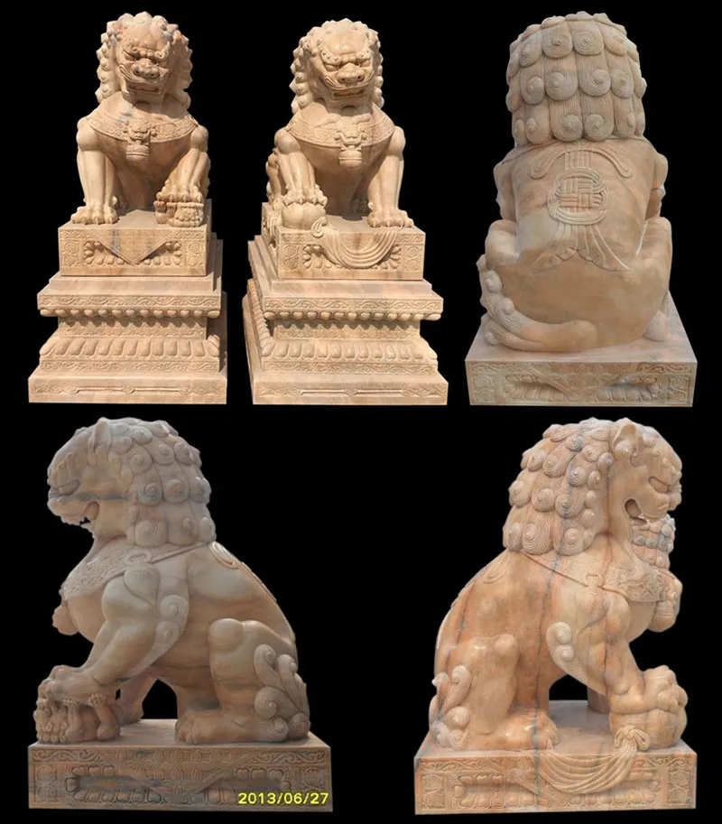 Natural Stone Traditional Chinese Lion Statue Foo Dog