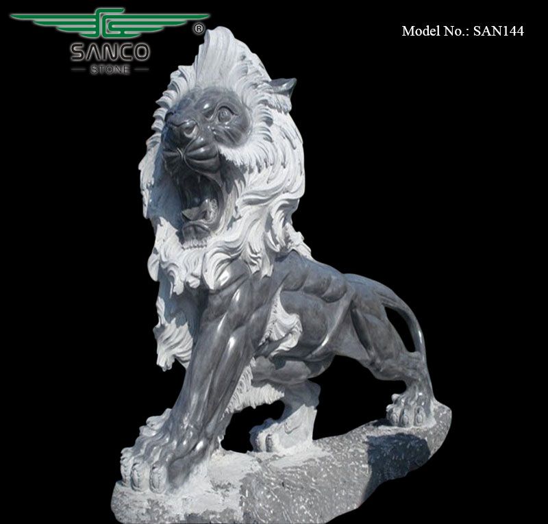 Valiant Striding Marble Outdoor Lion Statues