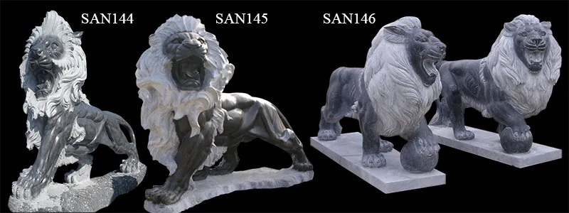 Black Marble Lion Statues for Garden