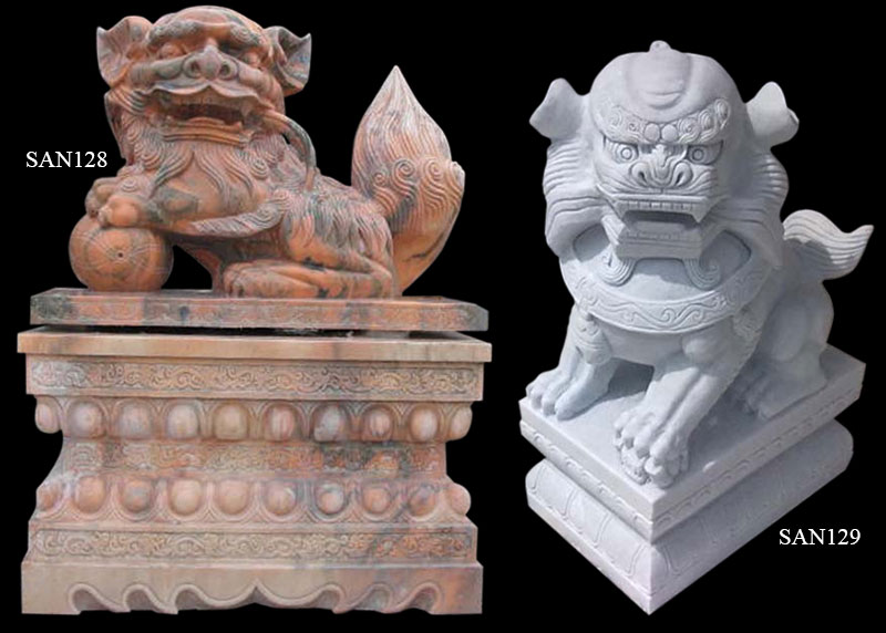 Cute and Fierce Chinese Stone Lion Sculpture