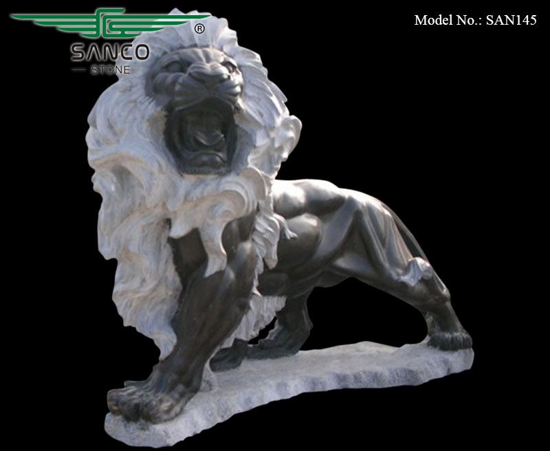 Valiant Striding Marble Outdoor Lion Statues