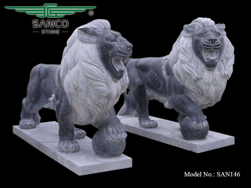 Black Marble Lion Statues for Garden