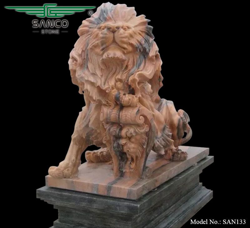 Natural Stone Lion Statue with Shield