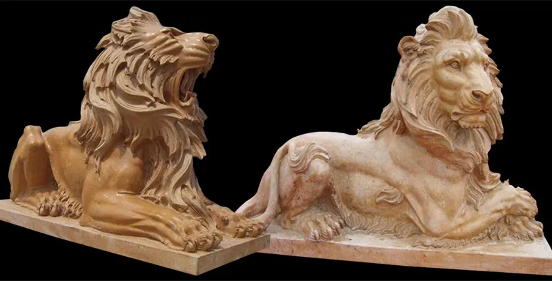 Hand Carved Stone Lion Garden Statues