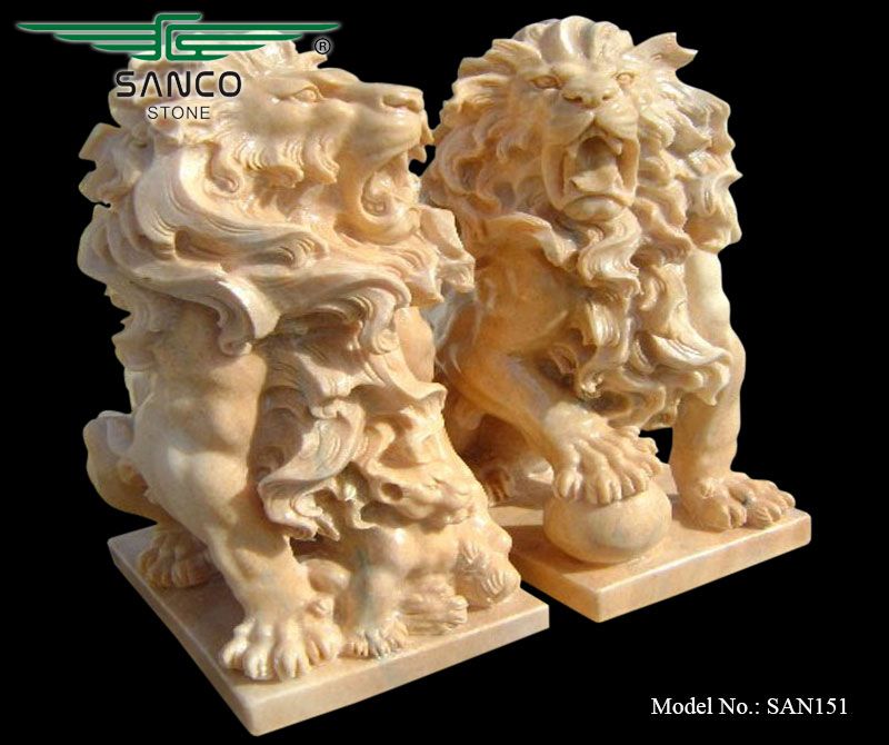 Garden Marble Carved Lion Statues with Ball