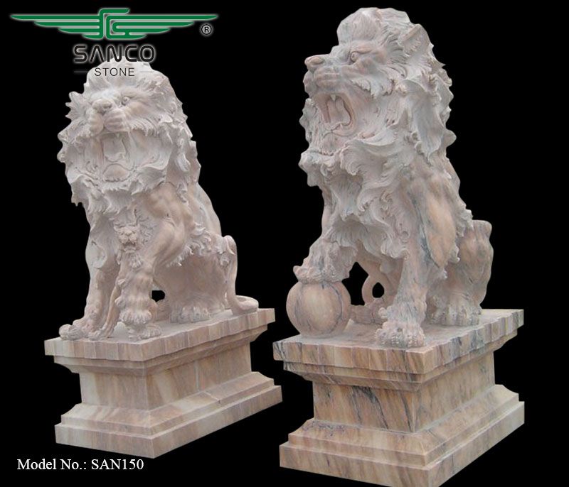 Garden Marble Carved Lion Statues with Ball