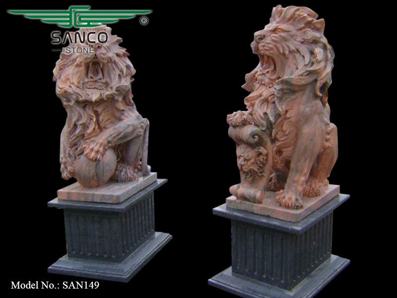 Garden Marble Carved Lion Statues with Ball