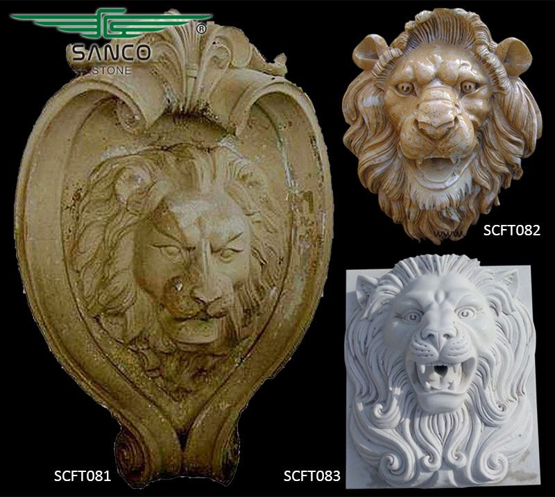 Natural Stone Wall Mounted Lion Head Fountain