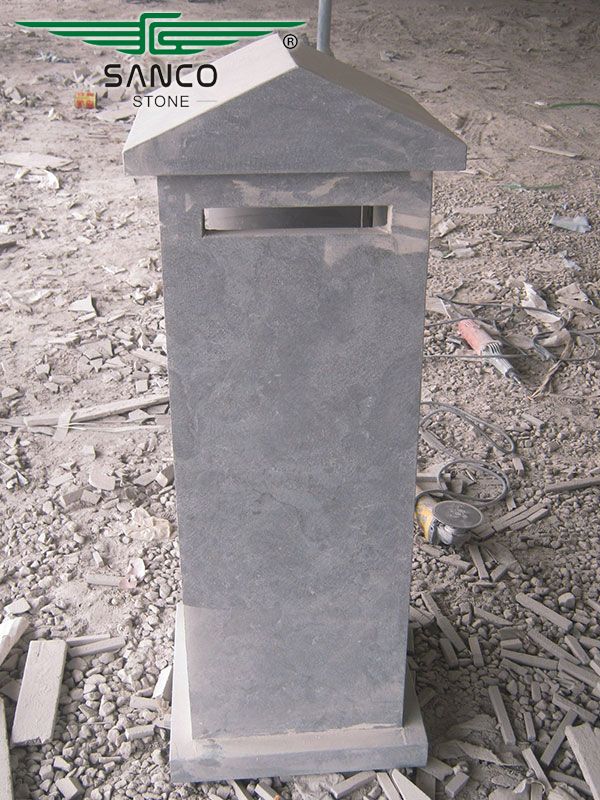 Outdoor Blue Stone Mailbox with Ridge Shape