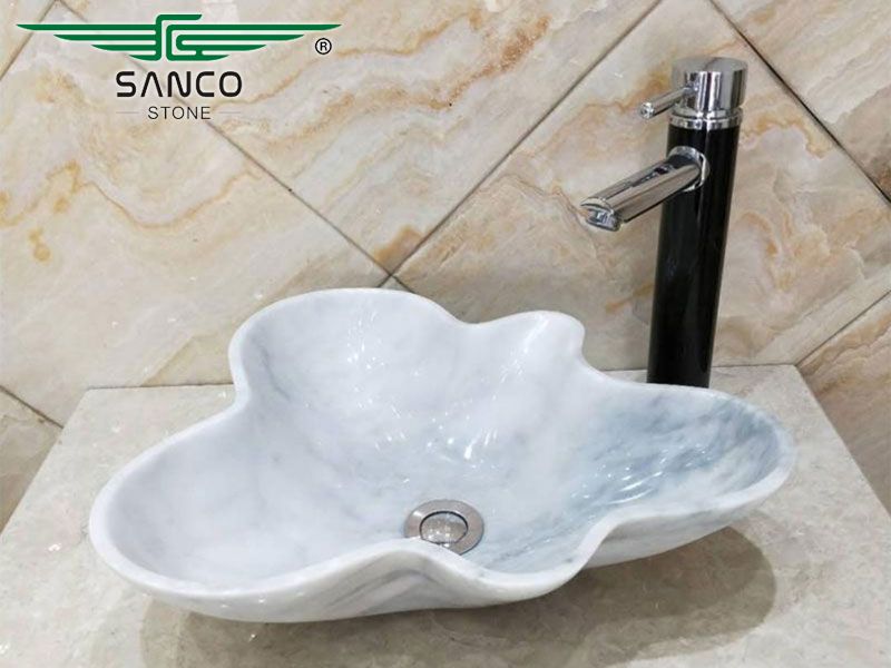 White Marble Stone Wave Edge Vessel Sink