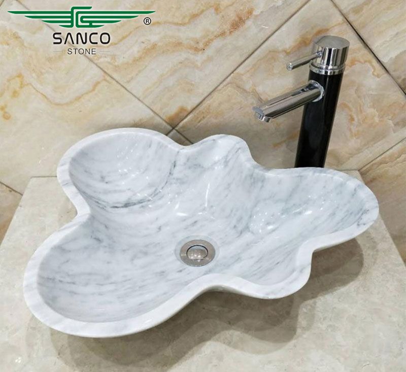 White Marble Stone Wave Edge Vessel Sink