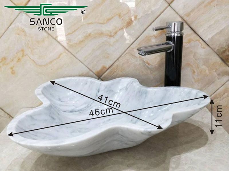 White Marble Stone Wave Edge Vessel Sink