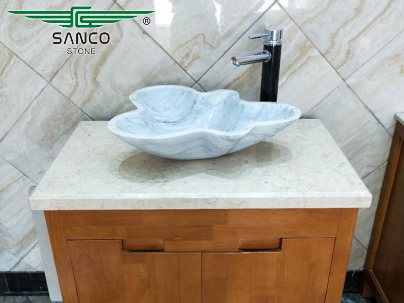 White Marble Stone Wave Edge Vessel Sink