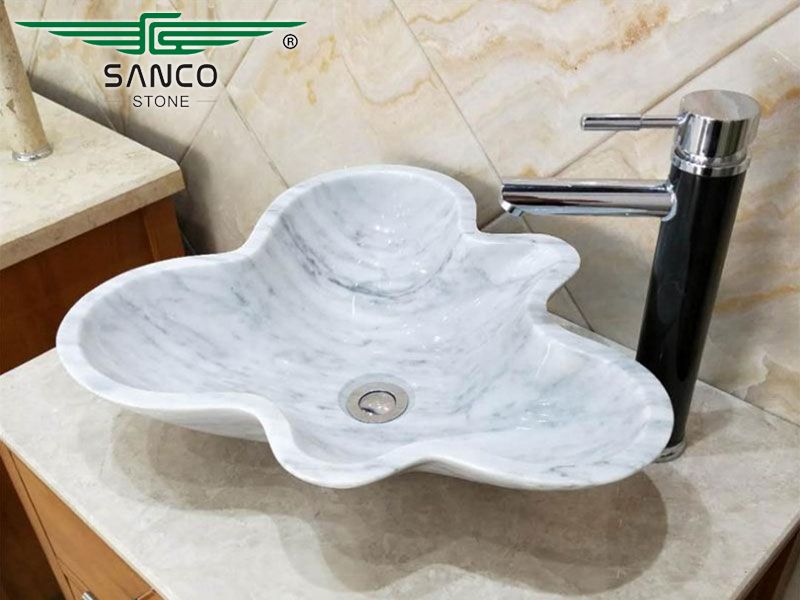 White Marble Stone Wave Edge Vessel Sink