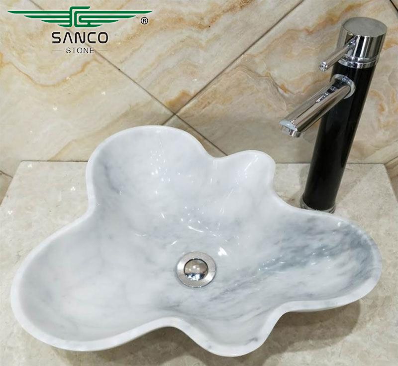 White Marble Stone Wave Edge Vessel Sink