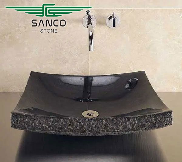 Black Granite Sink Rough Exterior Polished Interior