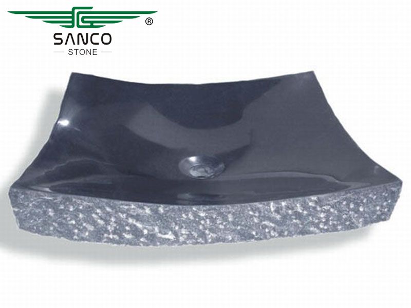 Black Granite Sink Rough Exterior Polished Interior