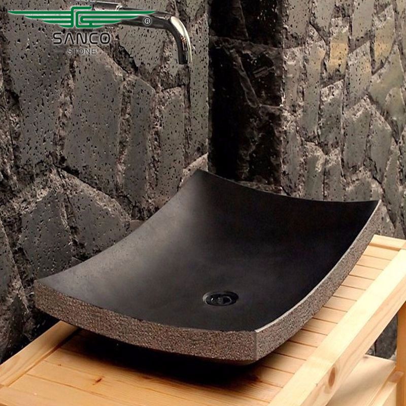 Black Granite Sink Rough Exterior Polished Interior