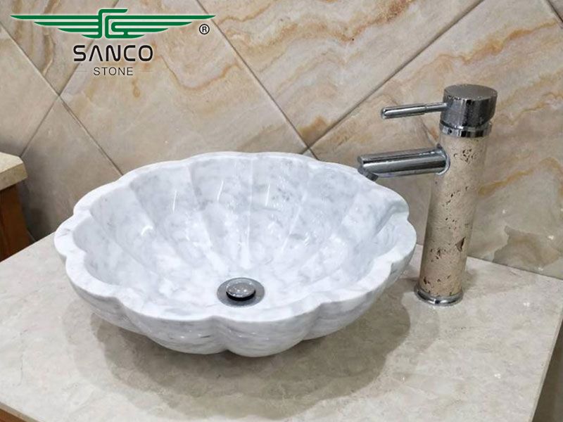 Stone Lavabo Lotus Shape Vessel Wash Basin