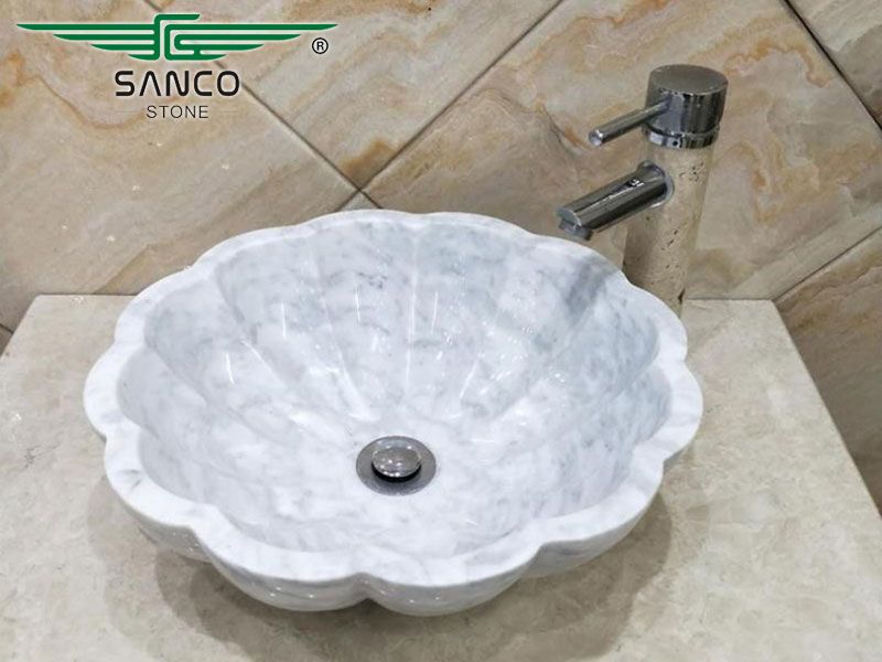 Stone Lavabo Lotus Shape Vessel Wash Basin