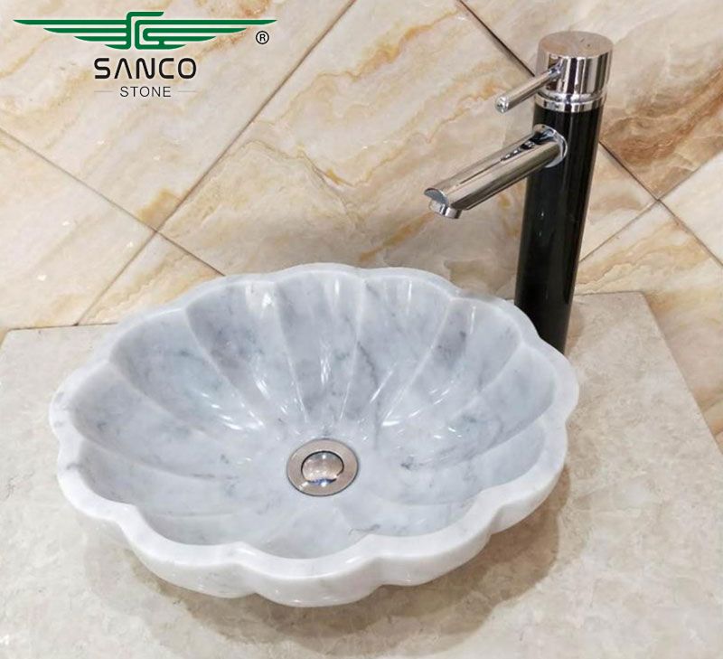 Stone Lavabo Lotus Shape Vessel Wash Basin