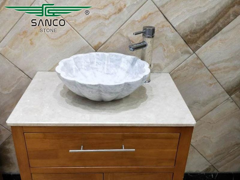 Stone Lavabo Lotus Shape Vessel Wash Basin