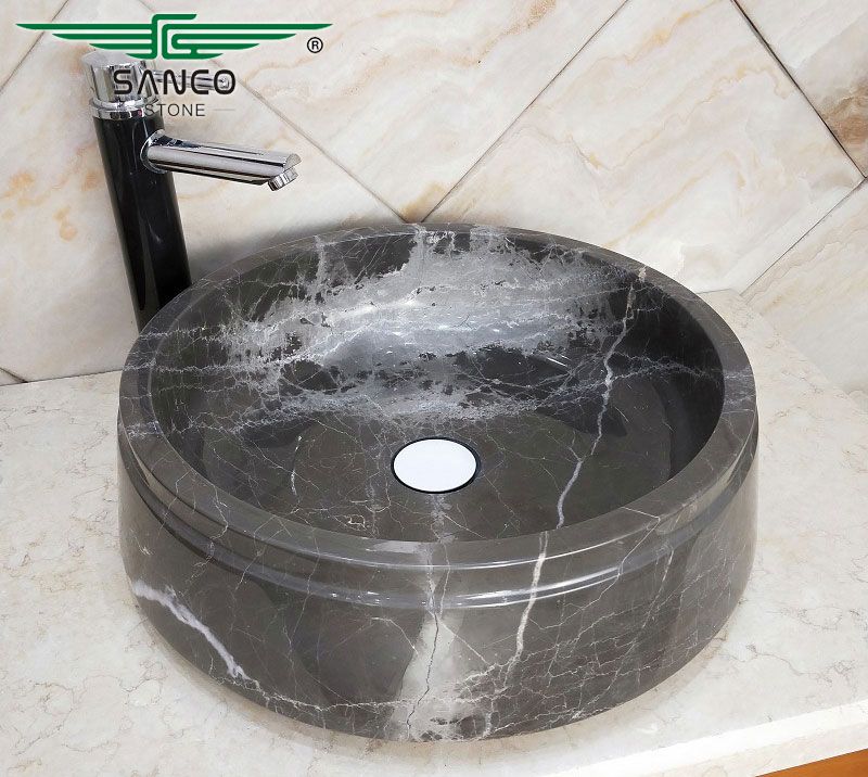 Marble Vessel Sink Round with Offset Rim