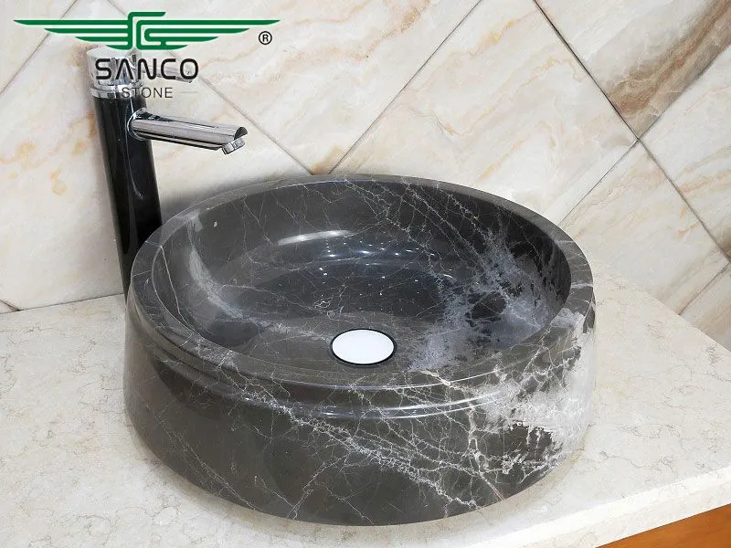 Marble Vessel Sink Round with Offset Rim