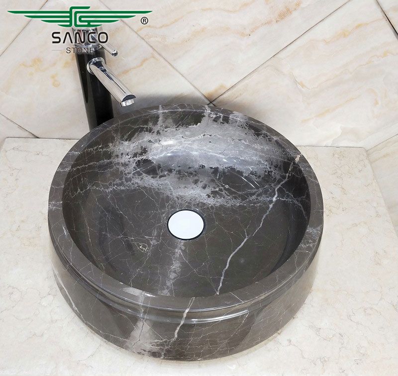 Marble Vessel Sink Round with Offset Rim