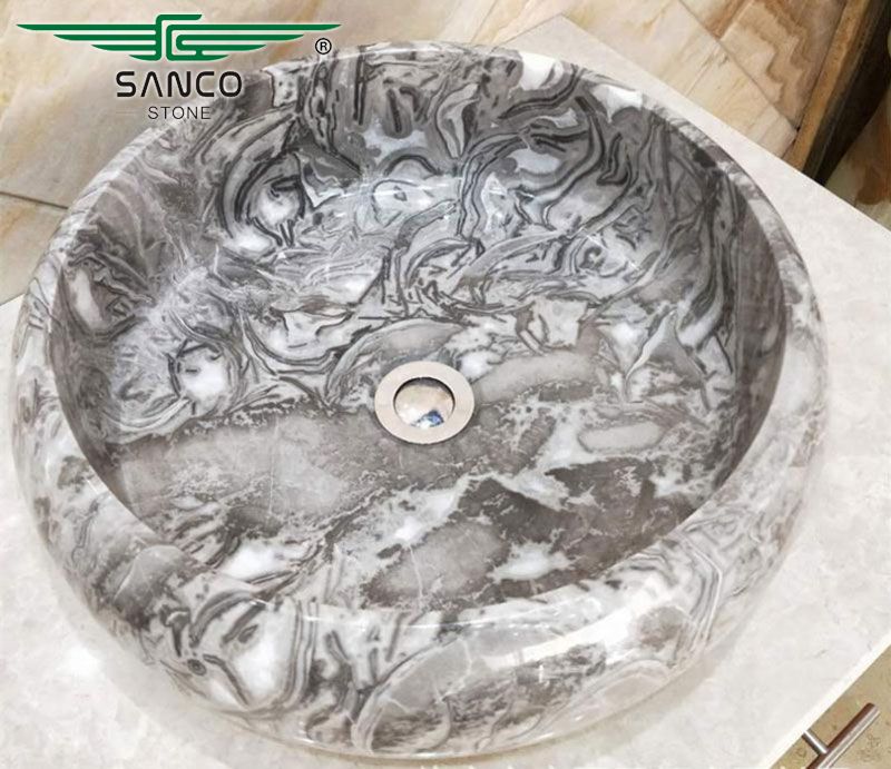 Popular Gray Marble Round Washbasin