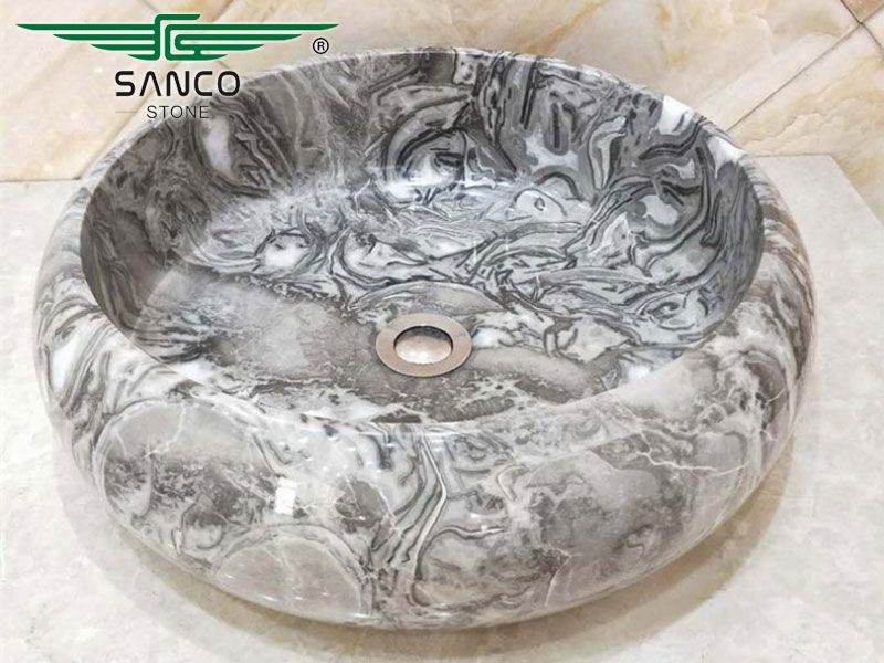 Popular Gray Marble Round Washbasin