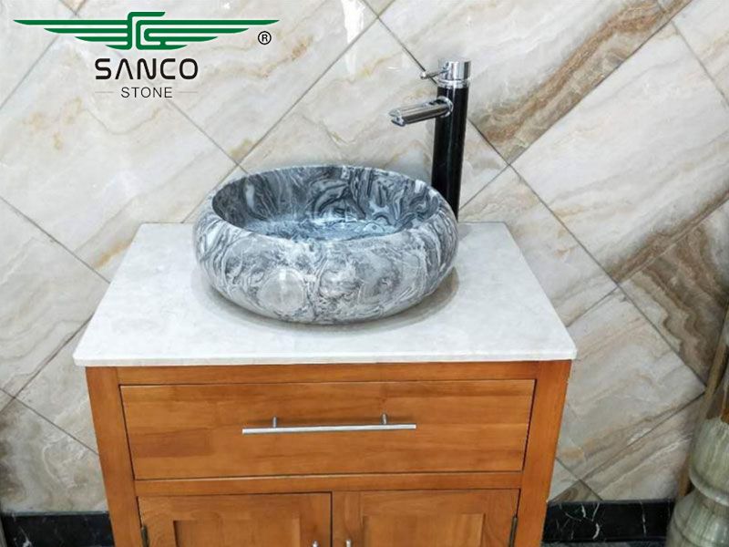 Popular Gray Marble Round Washbasin