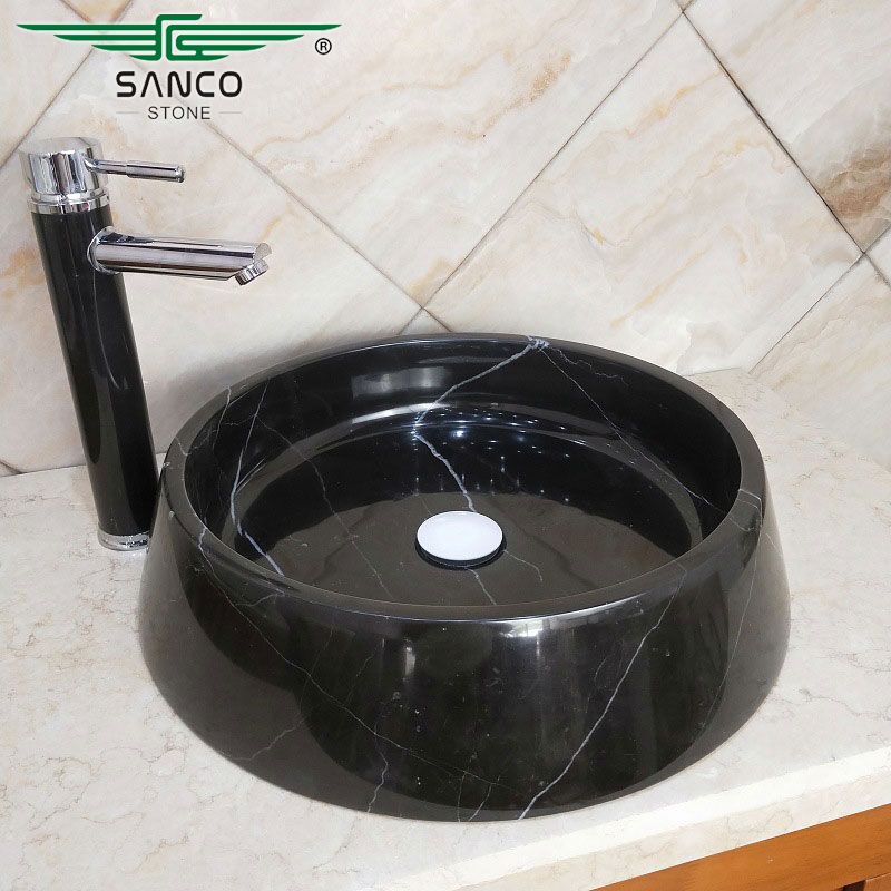 Round Black Marble Lavamanos De Bano