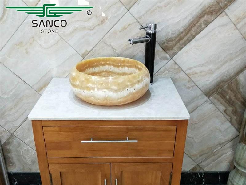 Polished Crystallized Honey Onyx Bathroom Sink