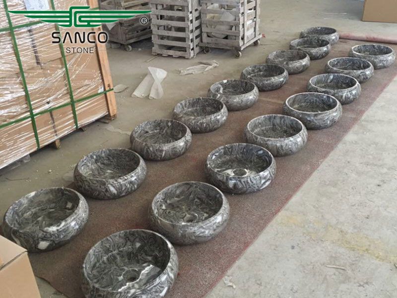 Popular Gray Marble Round Washbasin