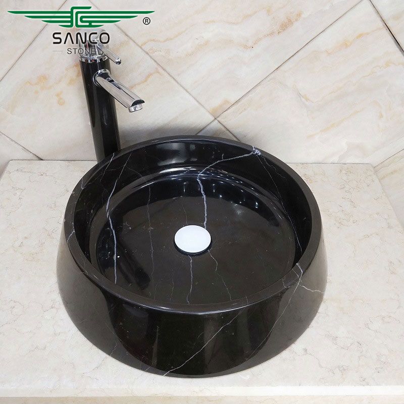 Round Black Marble Lavamanos De Bano